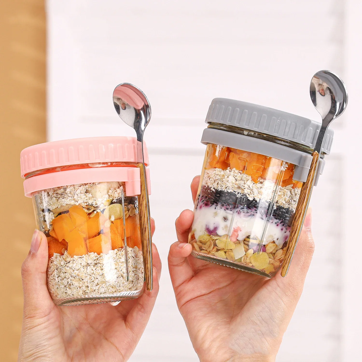 Baby Food Glass Jar - Tazas portátiles para desayuno de cereales,
